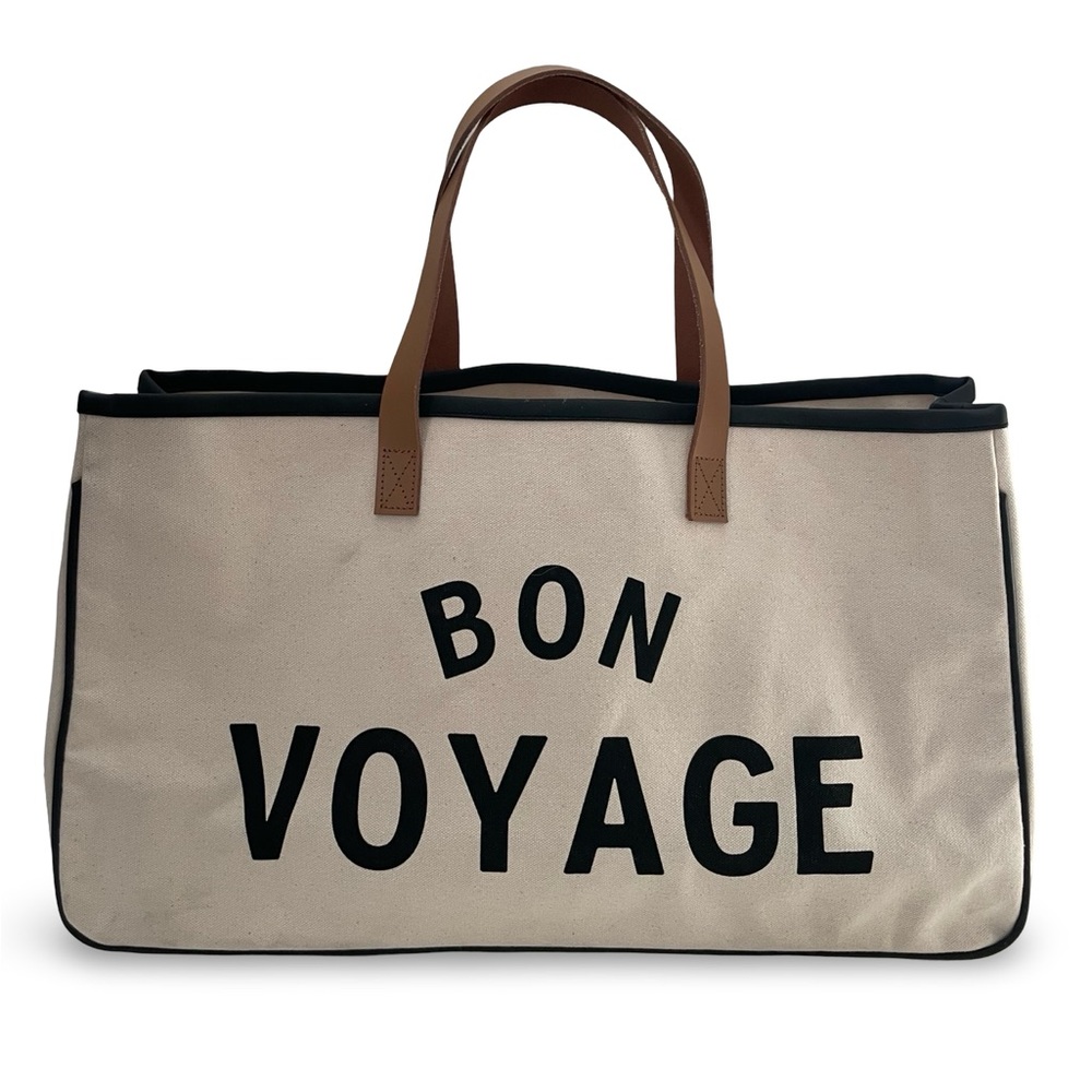 Bon Voyage Canvas Tote Bag - Cream and Black